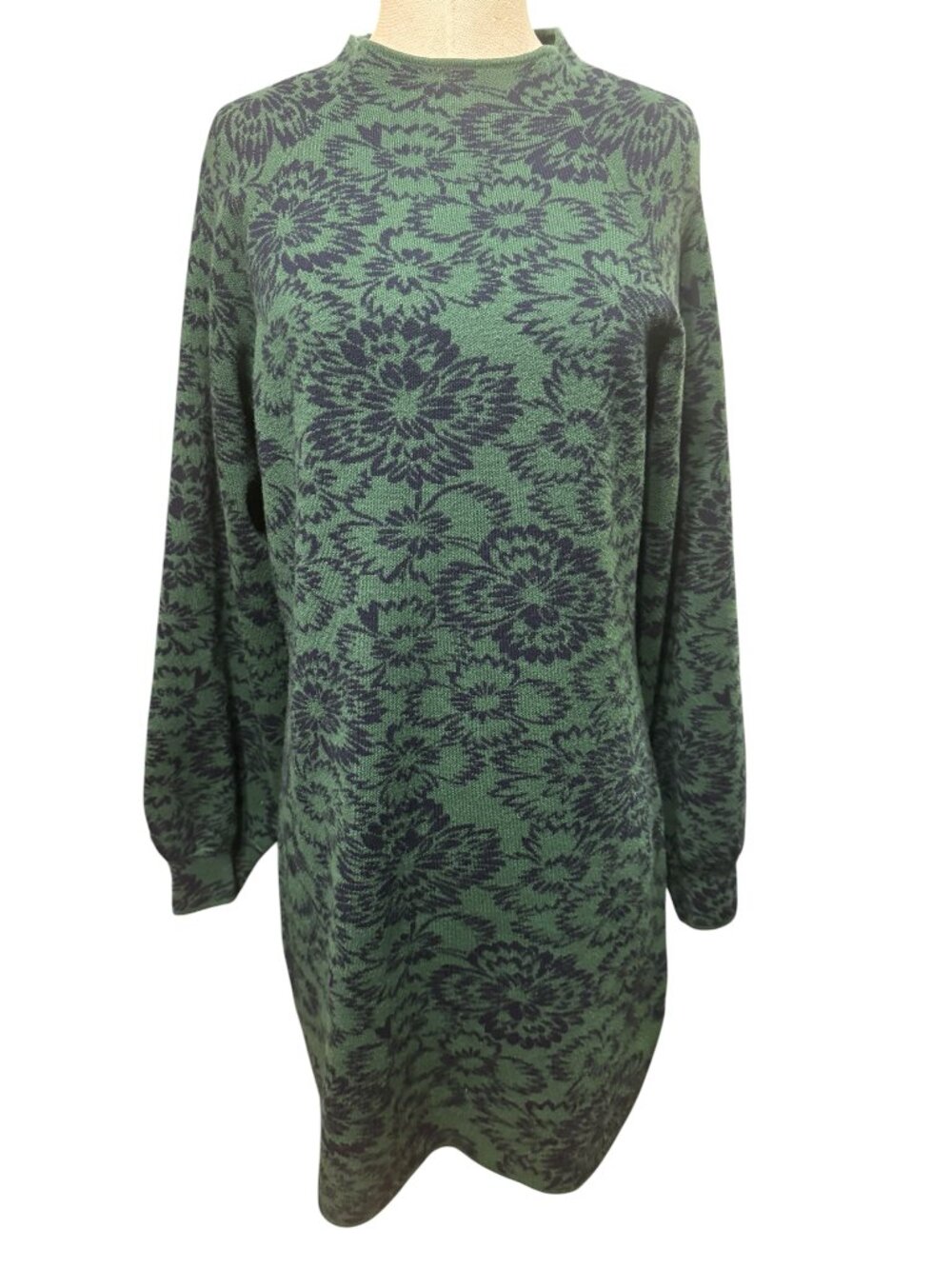 Maeve Anthropologie Green Floral Jacquard Sweater Dress Tunic Large - Picture 2 of 7